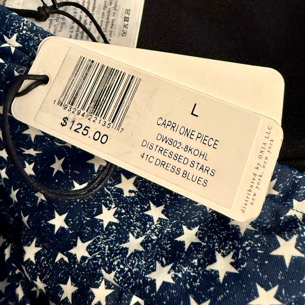 WeWoreWhat One Piece Distressed Navy Star Print Strapless Swim Suit Americana - Picture 15 of 15